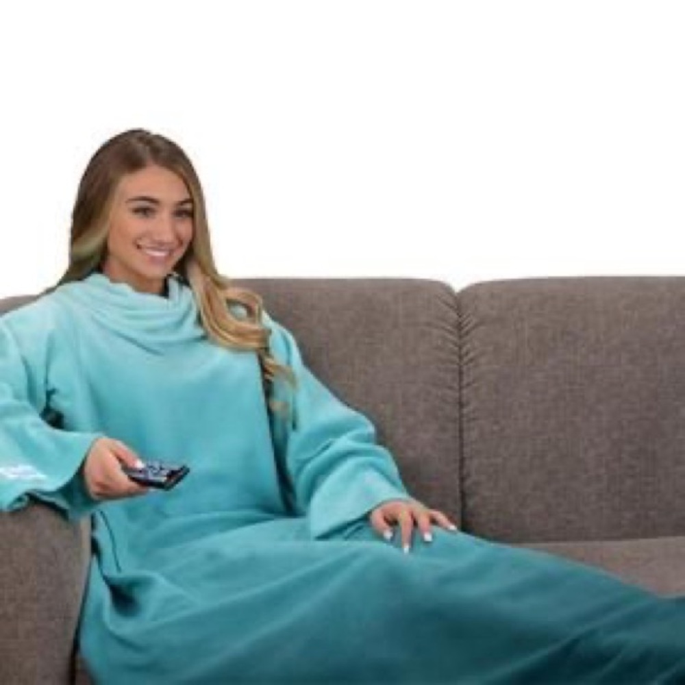 Snuggie Fleece Blanket with Sleeves & POCKETS green teal ombré